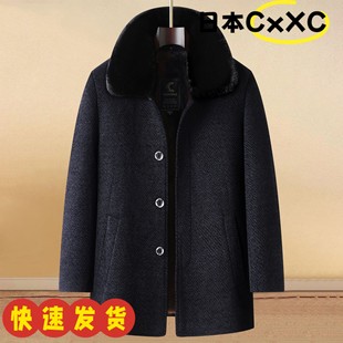 款 老人呢子大衣棉服60岁爷爷加绒加厚冬季 棉衣AD01 外套装 爸爸冬装