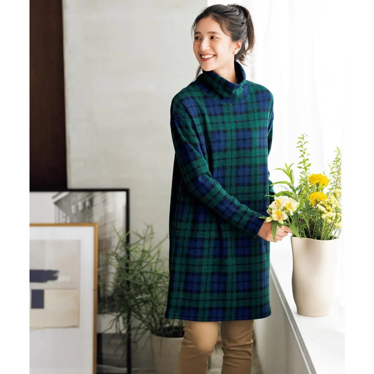 盖过大腿保暖长T恤裙摇粒绒日系