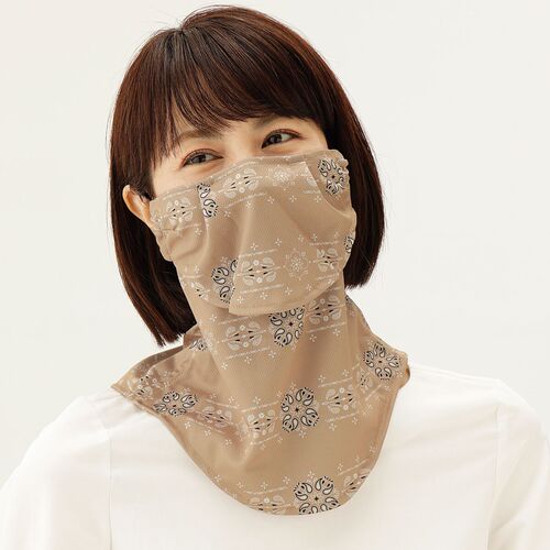 日本代购cecile冬天新款复古花纹嘴部开口防晒防风面罩口罩