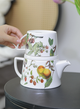 德国制进口KONITZ陶瓷单人茶壶杯套装柠檬花朵图案一个人的下午茶