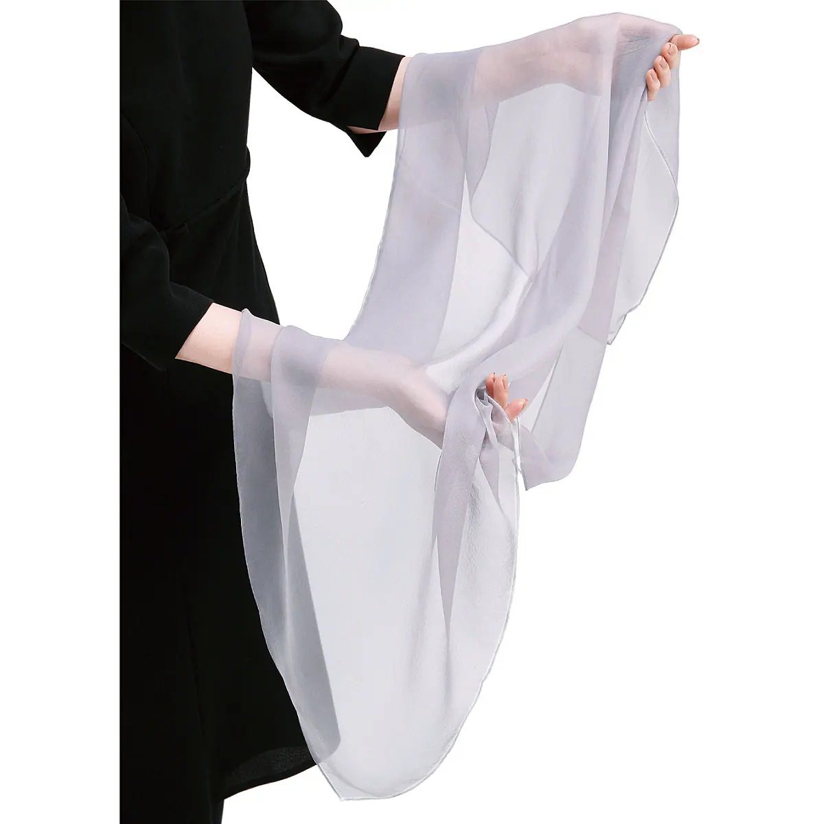 代购日本制cecile大方巾黑色灰色柔软透明丝绸雪纺纱巾正式场合