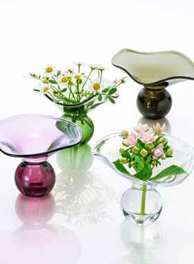 代购日本制Sghr玻璃花瓶小号迷你一轮插一支花器花瓣造型