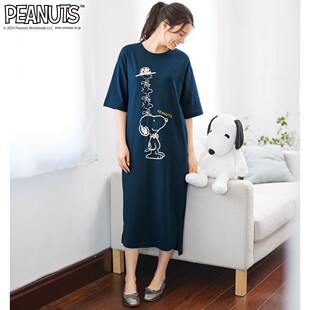 日本代购PEANUTS新品25年秋冬短袖长家居连衣裙史努比悠闲放松