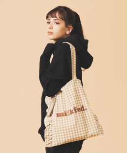 日本代购 就是不背大牌包我不care 小格子木耳荷叶边甜美托特包薄款