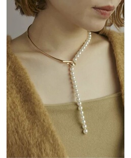 日本代购仿珍珠项链一半项圈一半串珠链不对称Y字链吸引眼球个性