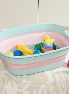 日本代购iseto日本制户外折叠筐双色蓝粉 大号软盆 脏衣篮