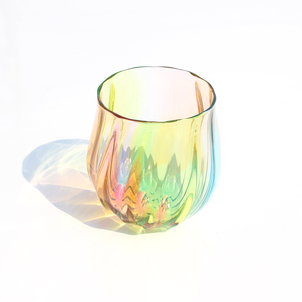 日本彩色玻璃杯圆肚水杯子果汁杯