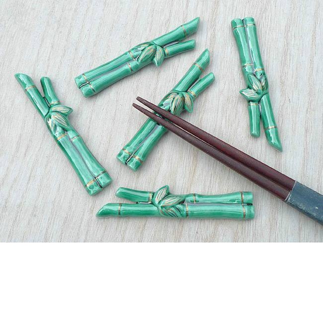 日本代购京烧清水烧陶瓷筷架5个组筷子架餐具架 套装礼盒竹子竹节