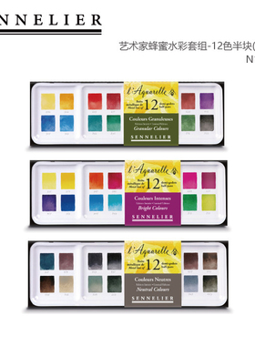 法国SENNELIER申内利尔 艺术家蜂蜜水彩套组 12色半块 长铁盒 N131613