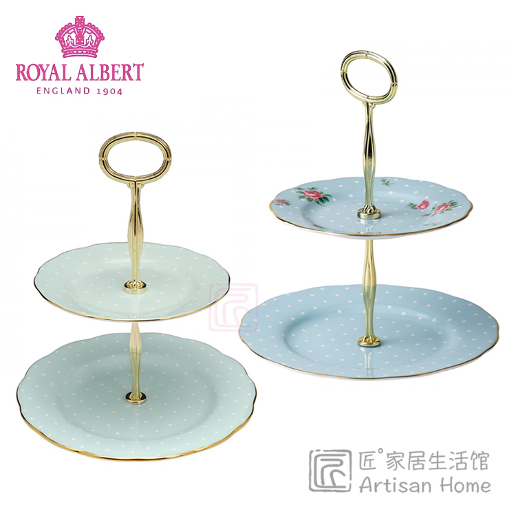 现货Royal Albert波尔卡玫瑰骨瓷点心架双层糕点盘下午茶盘正品 餐饮具 果盆/果盘/果篮 原图主图