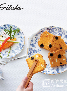 日本Noritake则武蓝色伊甸园骨瓷点心盘甜品面包盘蓝白青花田园风