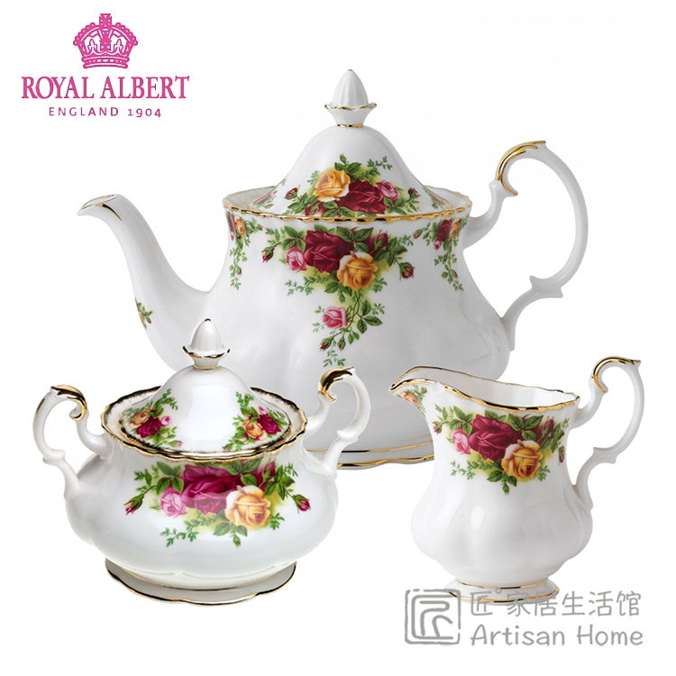 英国Royal Albert老镇玫瑰茶壶糖缸奶罐三件套乡村玫瑰茶壶咖啡壶 餐饮具 茶壶 原图主图