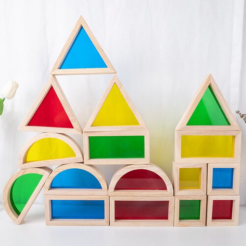 儿童木制创意拼搭彩虹积木宝宝堆塔幼儿园早教益智玩具QW07