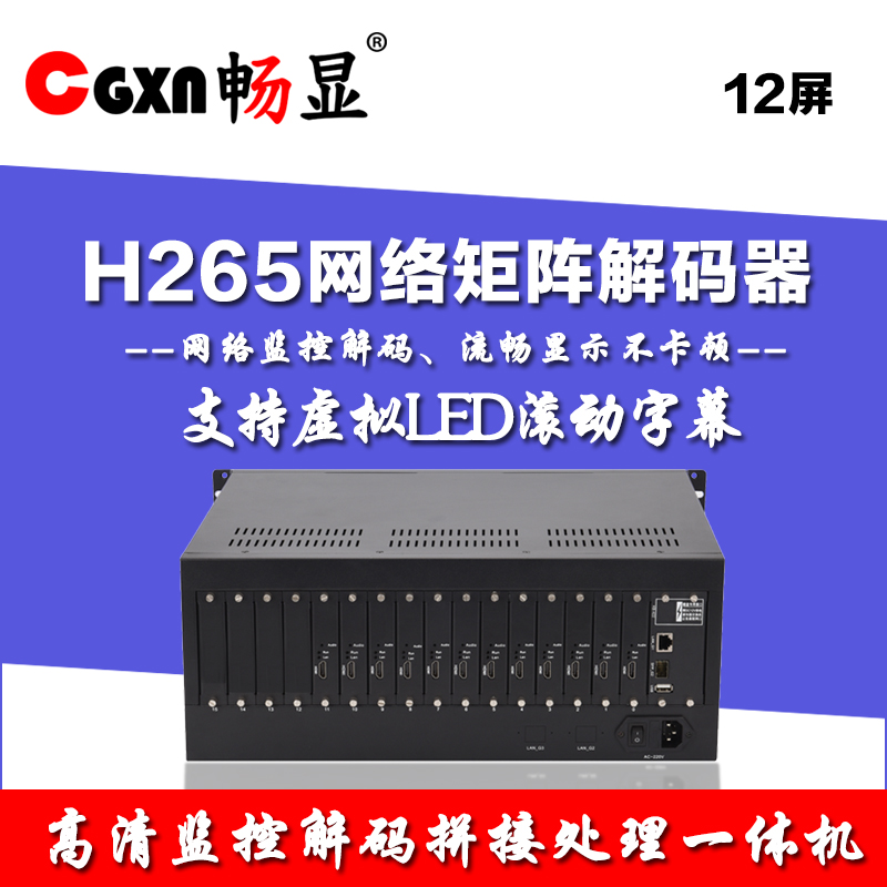 畅显12屏网络监控解码器H265高清视频矩阵AV切换大屏拼接器