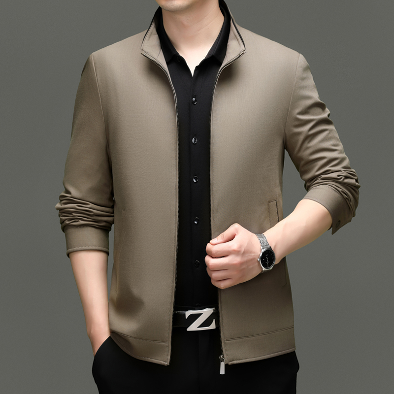 2025新款九牧王官方正品薄款标准羊毛现代风时尚立领夹克羊毛男装