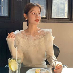 胖mm特大码绝美冬装大码法式立体花朵长袖别致打底早秋新款设计修