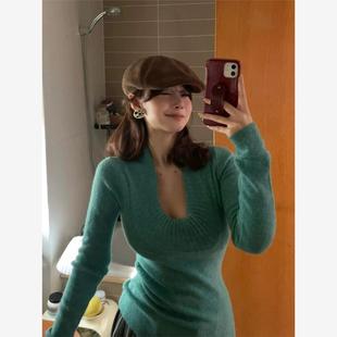 胖mm特大码绝美冬装大码胖MM美式辣妹大U领长袖针织衫女秋冬新款