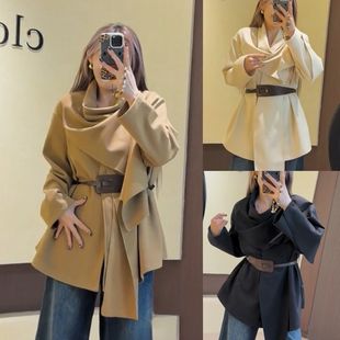 胖mm特大码绝美冬装韩系秋冬围巾领显瘦遮肉时尚气质慵懒开衫腰带