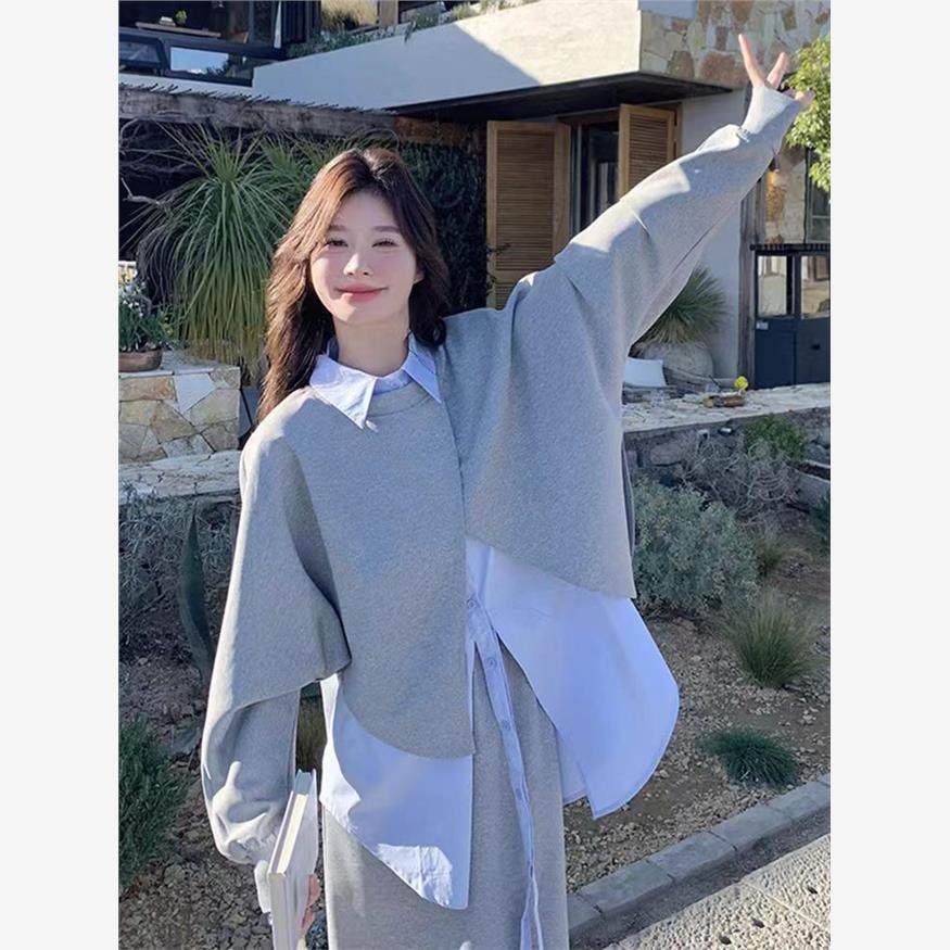 梨型身材遮胯套装韩系休闲衬衫卫衣三件套女春秋2025新款减龄设计