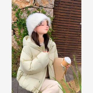 国际一线品牌羽绒服蛋壳花栗鼠同款2025白鸭绒新款短款连帽羽绒服