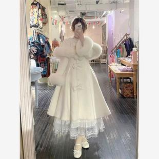 撞色蝴蝶结a字版大衣【冬雪漫】新中式纯色斗篷外套冬季中长款过