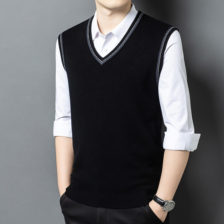 秋冬新款规款V领羊毛直筒型羊毛背心/马甲鹿王官方正品男装羊绒衫