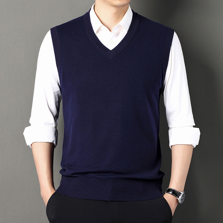 鹿王男装羊绒衫官方正品V领直筒罗纹底摆羊毛商务绅士针秋冬新款