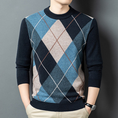 鹿王男士新款毛衣针织花驼夹