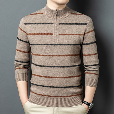 2025新款鹿王官方正品羊毛衫男装羊绒衫夹花驼针织衫男士毛衣