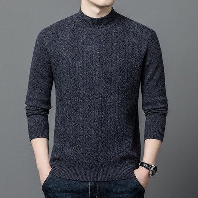 鹿王官方正品男装羊绒衫宽松羊毛提花冬季休闲风针织衫/新款秋冬