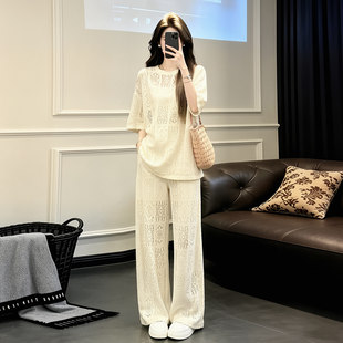 欧货休闲运动套装女2026新款夏季时尚洋气设计感镂空短袖两件套潮