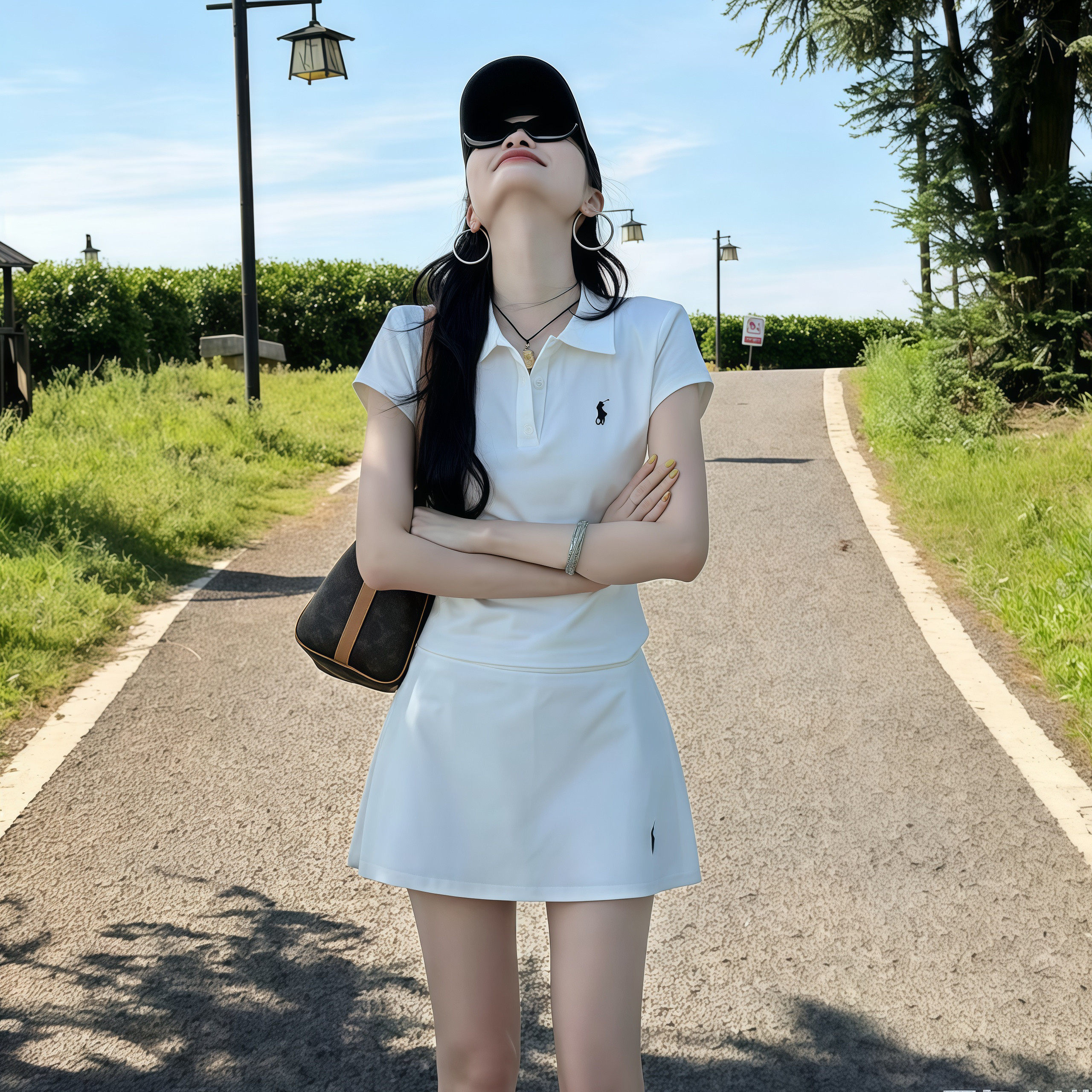 polo领短袖防走光短裙两件套女