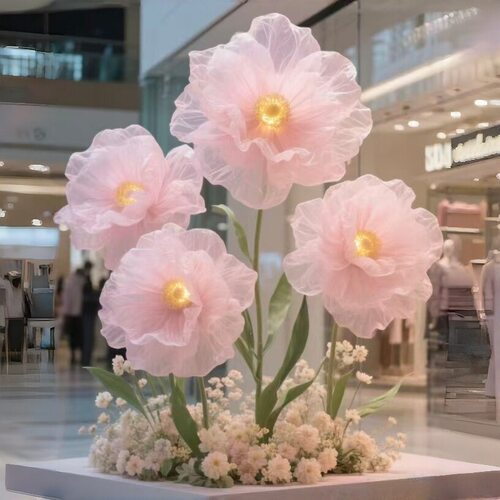 巨型粉色纸艺虞美人花婚庆摆件