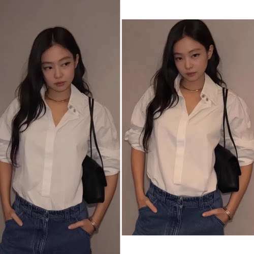 金智妮Jennie同款白色宽松休闲百搭超好看洋气打底长袖衬衫上衣女