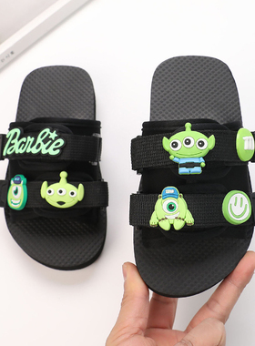 儿童拖鞋夏男童卡通魔术贴一字拖室内防滑亲子沙滩鞋女童软底凉拖