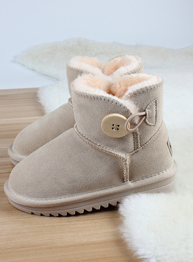 儿童雪地靴女童冬新款加绒宝宝防滑皮毛一体男童加厚真皮短靴棉鞋