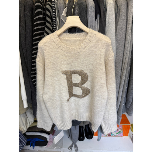 Yomoon 又木-B刺绣YOMOONI又木.韩版字母B亮片套头保暖毛衣H981#