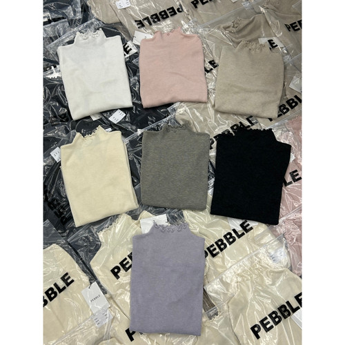 PEBBLE-冬上新简约木耳边百搭长袖打底衫YS1-PE1025