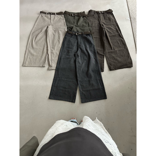 Hand made-秋上新韩系直筒阔腿休闲裤(配腰带)r26218