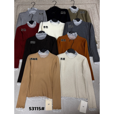 VI+（唯一家）-冬上新加厚拼接波点蕾丝百搭针织衫53115