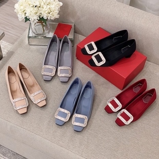 新娘结婚鞋 方头中跟女鞋 真丝水钻方扣浅口淑女单鞋 新款 子 2020秋季