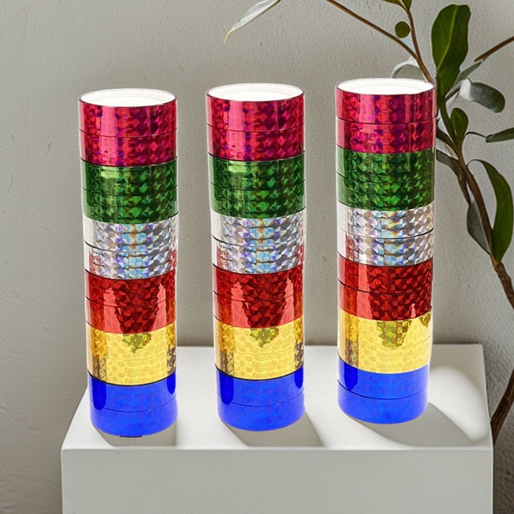 闪光镭射胶带彩色diy手工金银色装饰学生文具小胶带礼品包装胶带