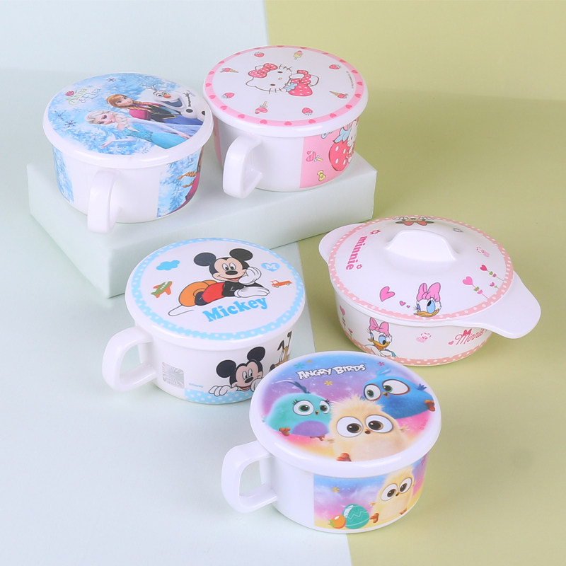 儿童碗带盖手柄婴儿宝宝餐具可爱防摔防烫家用迷糊捕食小碗米饭碗