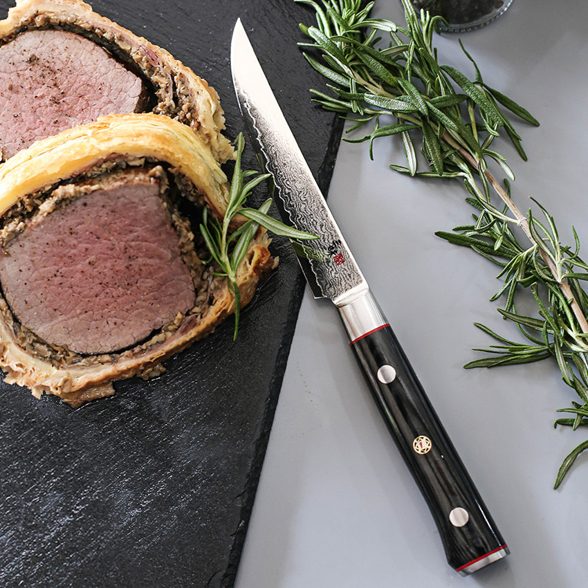 zanmai三昧牛排刀日本原装进口红莲大马士革钢切肉刀西餐小型厨刀