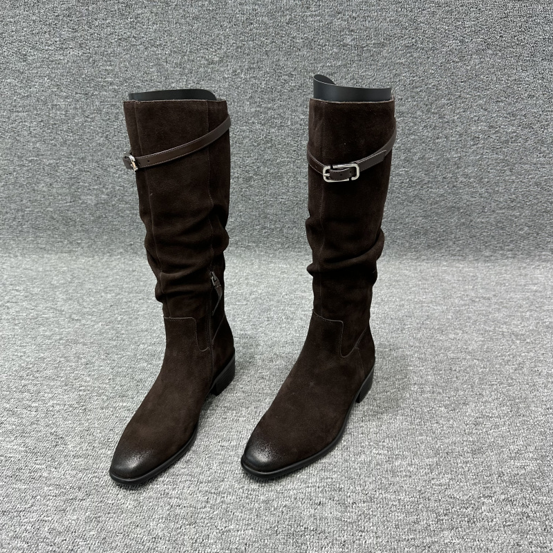 欧洲站女靴真皮粗跟不过膝长靴