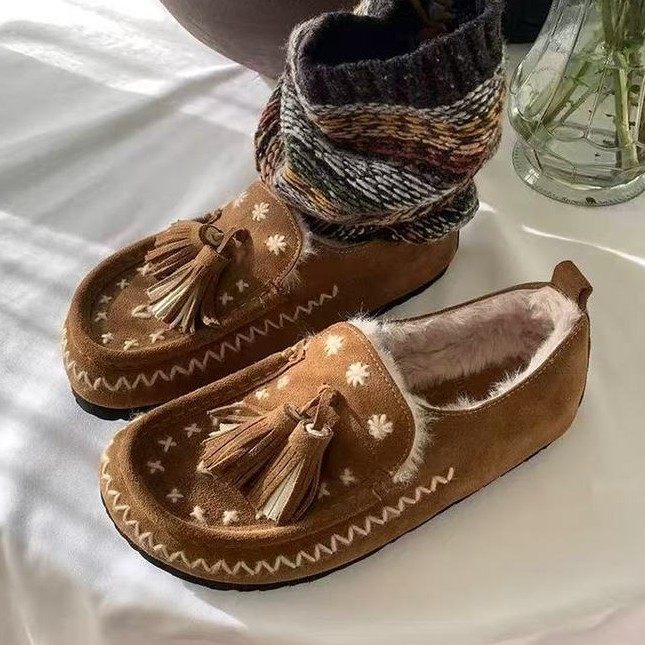 可可家~秋冬加绒乐福鞋花朵刺绣流苏毛毛保暖全包外穿勃肯棉单鞋,女鞋,乐福鞋（豆豆鞋）,淘宝优惠券,粉丝福利购,淘宝优惠卷