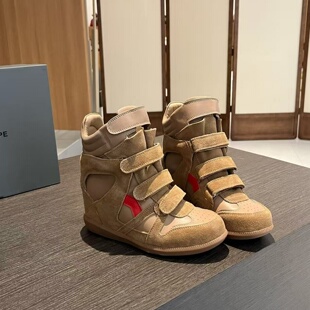 7CM内增高小个子女鞋欧洲站高帮小白鞋2025新款魔术贴休闲运动鞋