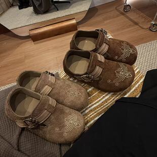 可可家~梧桐影木2025新款软底勃肯鞋女百搭游牧风刺绣珠乐福鞋子