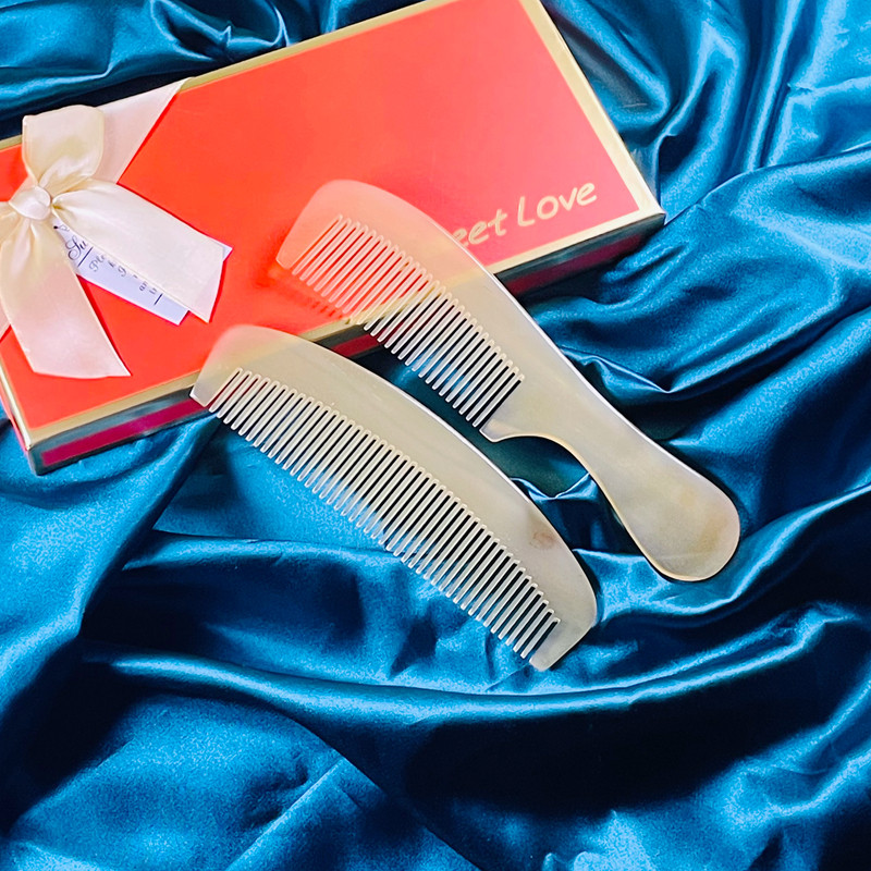 天然牛角梳子羊角梳礼盒装专用套装传统结婚梳子一对送礼朋友宝宝