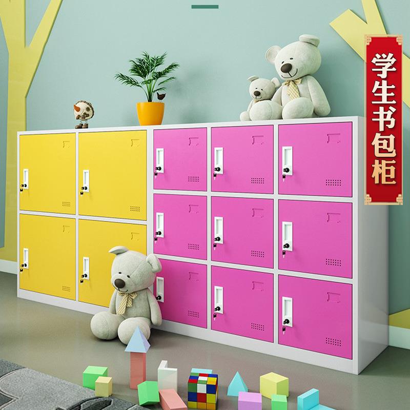 更衣柜带锁储物柜彩色铁皮员工存放收纳柜班级教室学生书包柜钢制